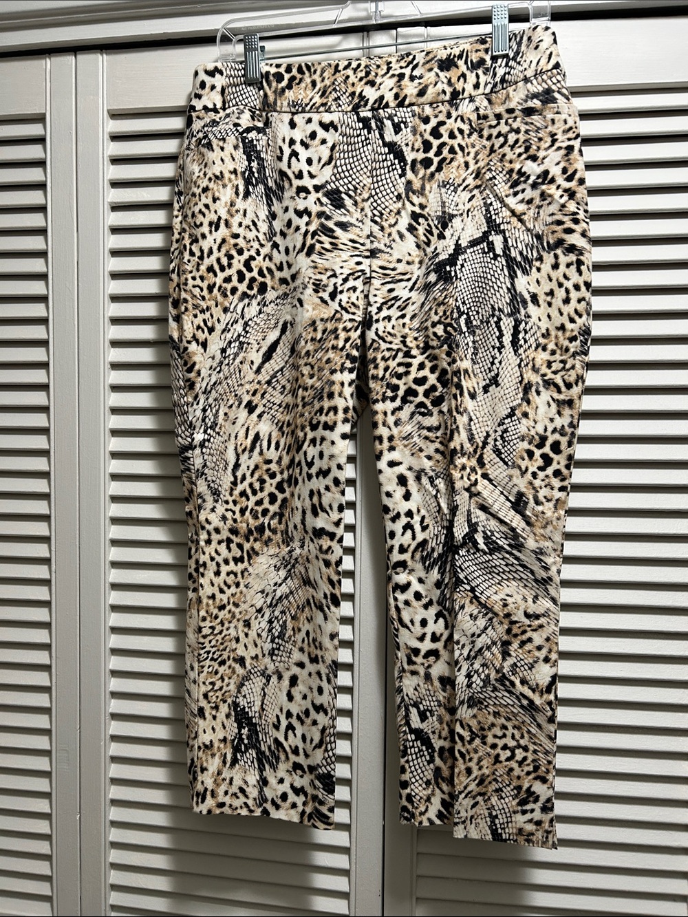 Chico's Black and Beige Animal-Print Pull-On Pants